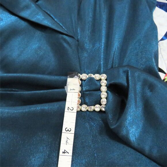 J. R. Nites Turquoise Dressy Fitted Mock Wrap Top for Women Sz 8 - Picture 10 of 11